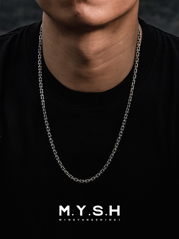 S925 Silver Oxidized Heavy Bone Link Chain Necklace