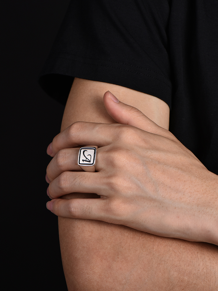 S925 Silver Custom Letter Signet Ring for Men