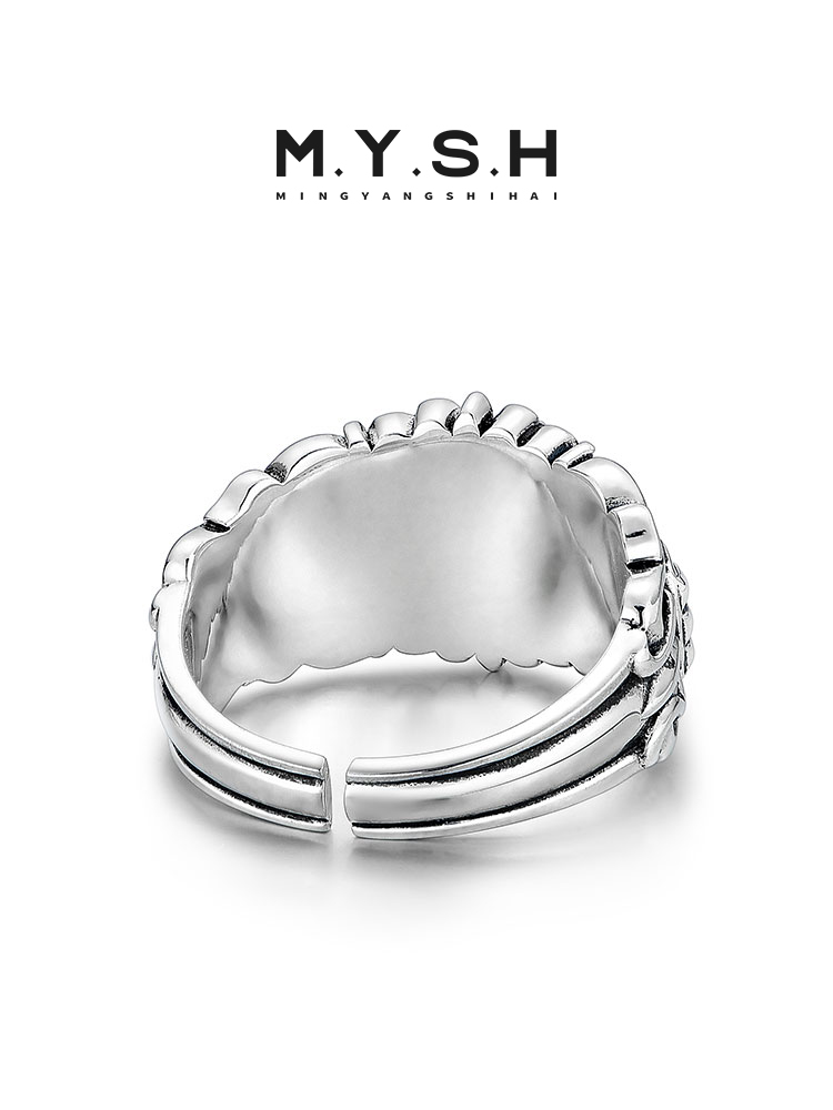 S925 Silver Black Cross Fleur-de-Lis Wide Band Ring