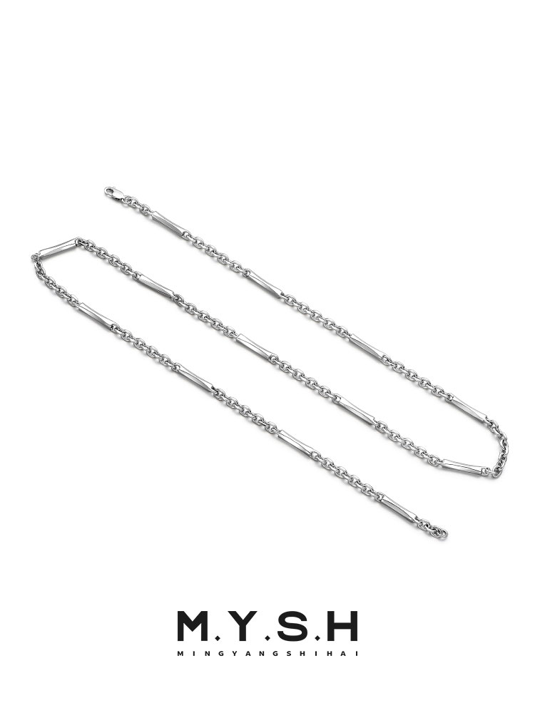 S925 Silver 3D Irregular Diamond Bar Link Necklace