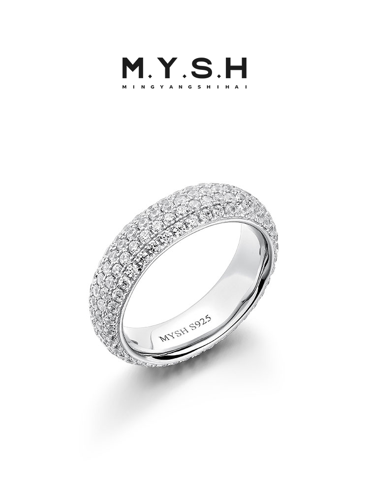 Sterling Silver Full Pave Diamond Wide Band Ring