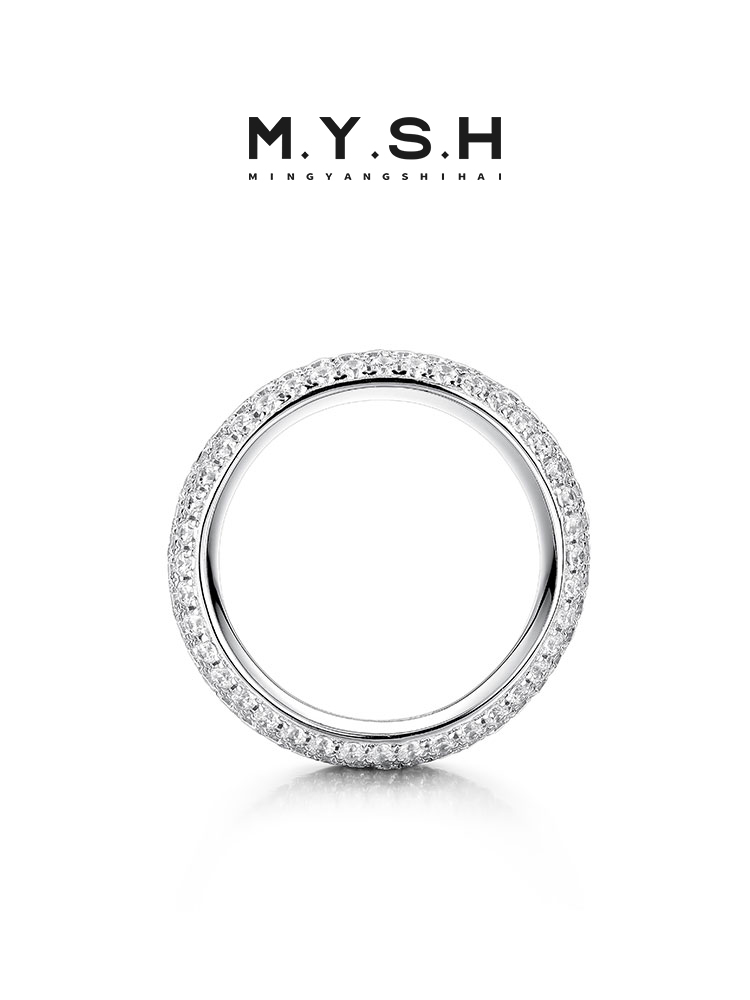 Sterling Silver Full Pave Diamond Wide Band Ring