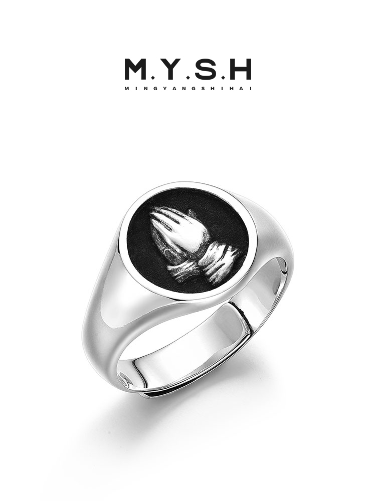 S925 Silver Praying Hands Signet Ring for Men