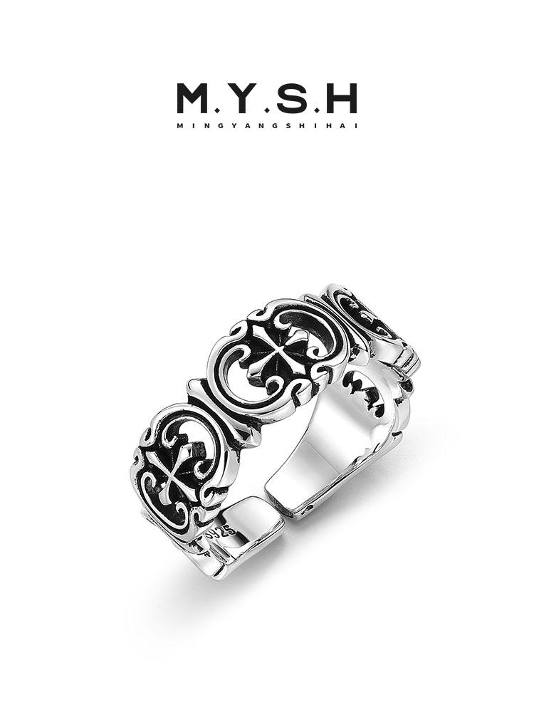 S925 Silver Vintage Cross Motif Ring