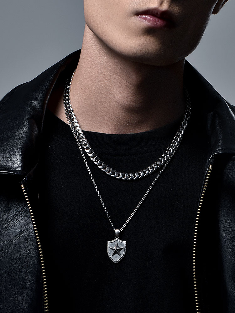 S925 Silver Shield Star Pendant Necklace