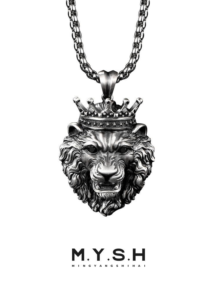 S925 Silver 3D Crowned Lion King Pendant Necklace