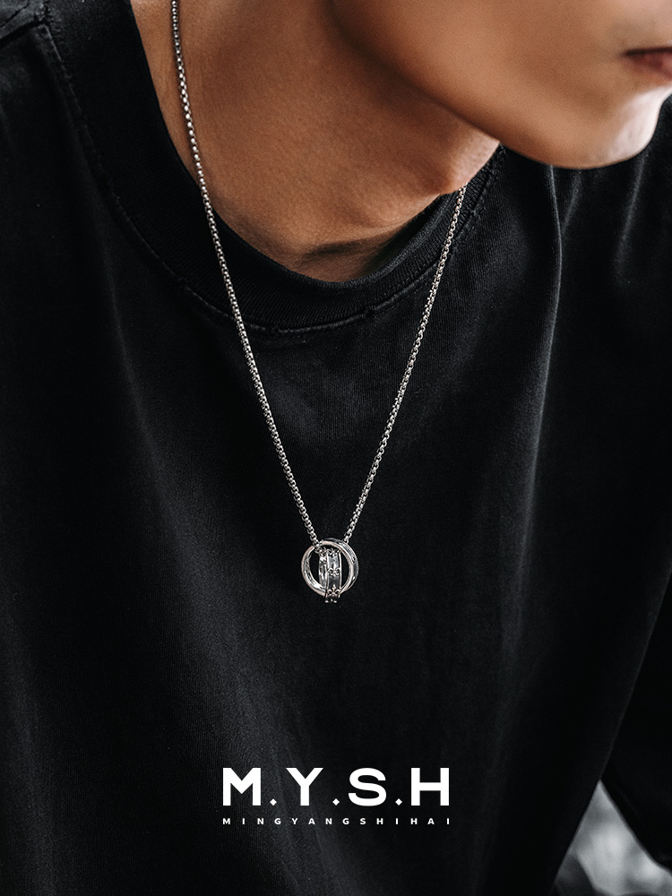 S925 Silver Fleur-de-Lis Double Ring Pendant Necklace