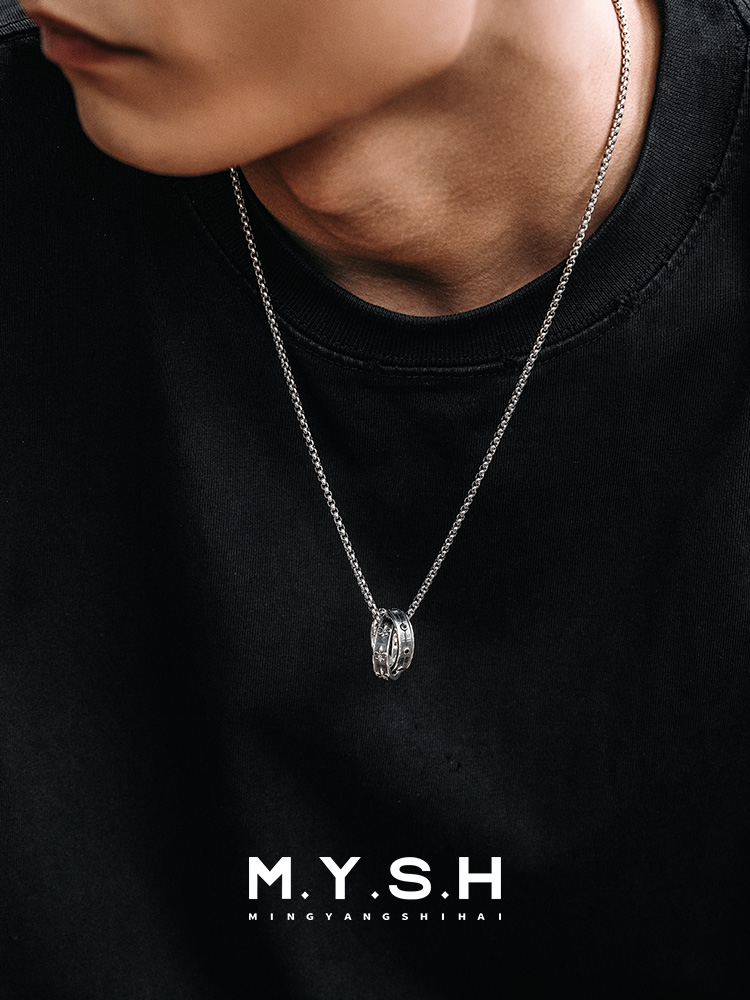 S925 Silver Fleur-de-Lis Double Ring Pendant Necklace