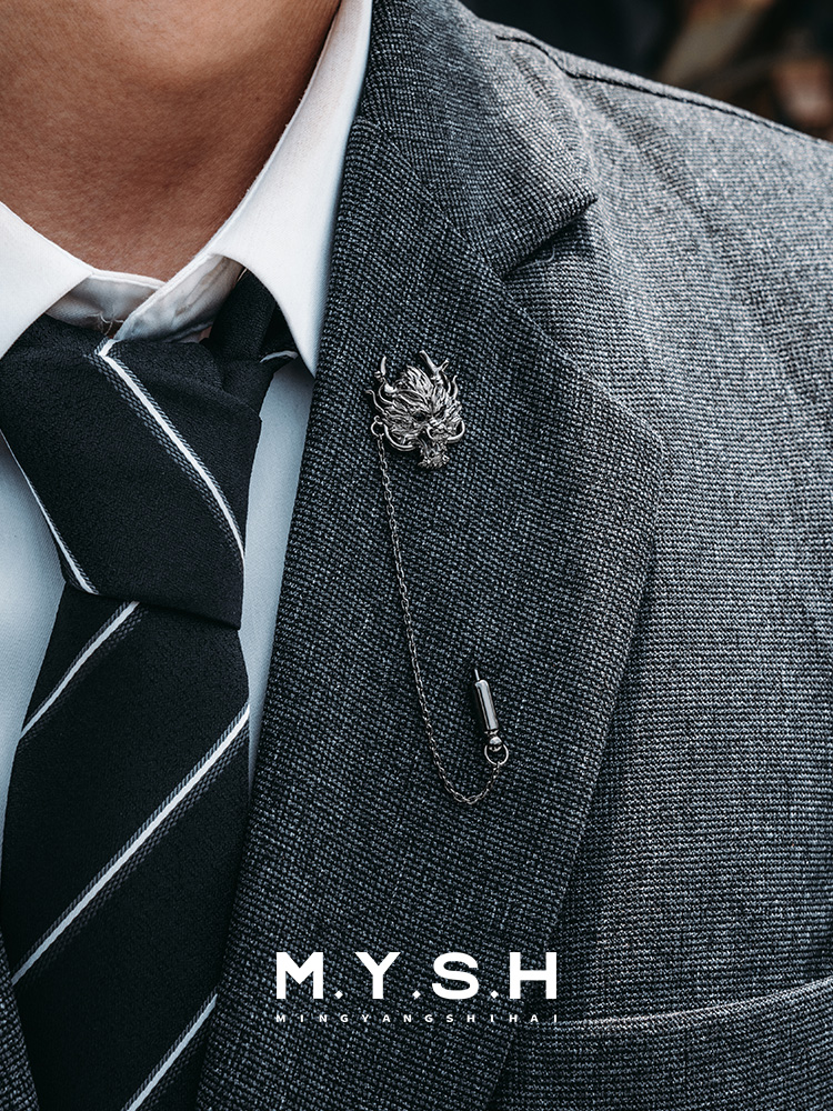 S925 Silver 3D Dragon Head Lapel Pin