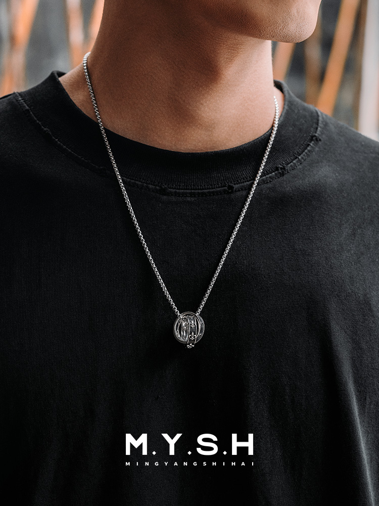 S925 Silver Fleur-de-Lis Double Ring Pendant Necklace