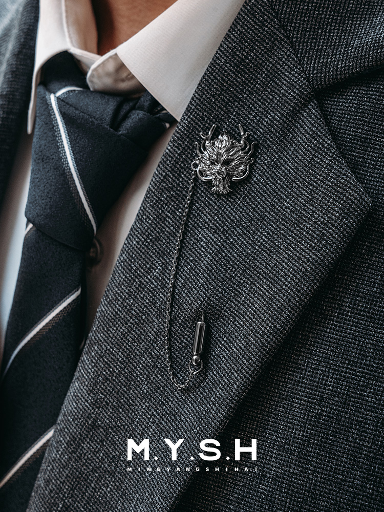 S925 Silver 3D Dragon Head Lapel Pin