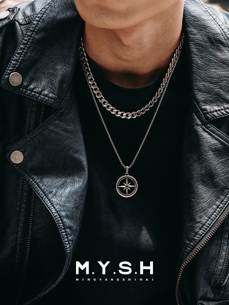 S925 Silver Black Onyx Compass Pendant Necklace