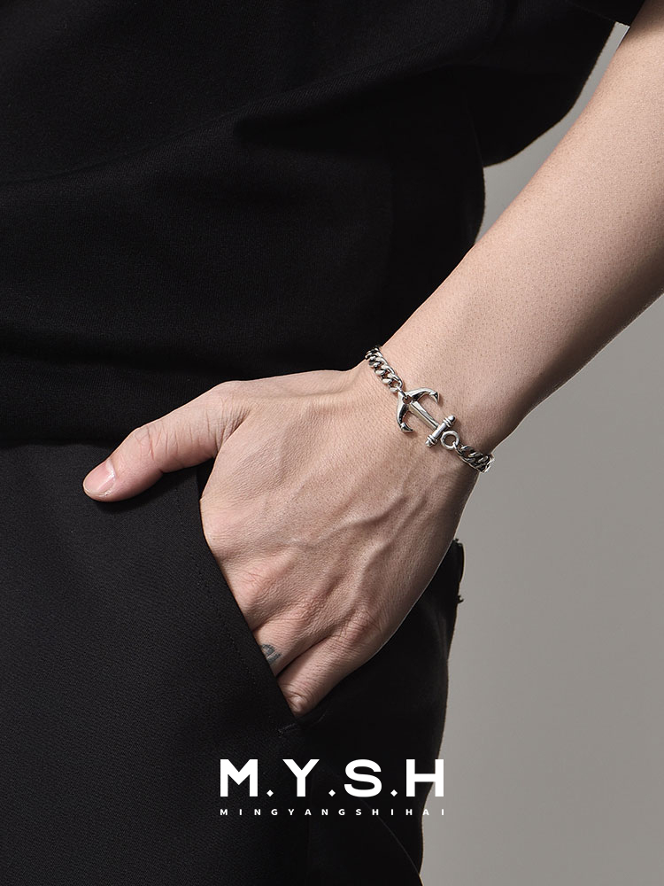 6MM S925 Silver Anchor Cuban Link Bracelet for Men