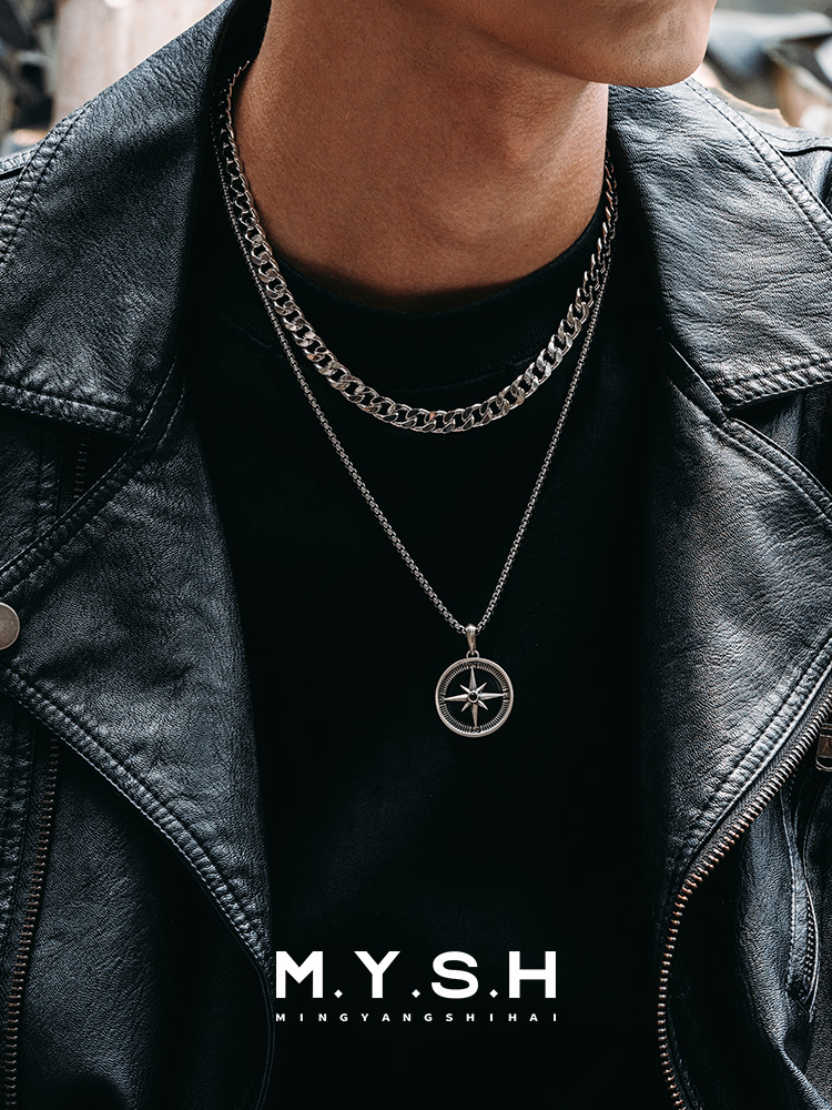 S925 Silver Black Onyx Compass Pendant Necklace