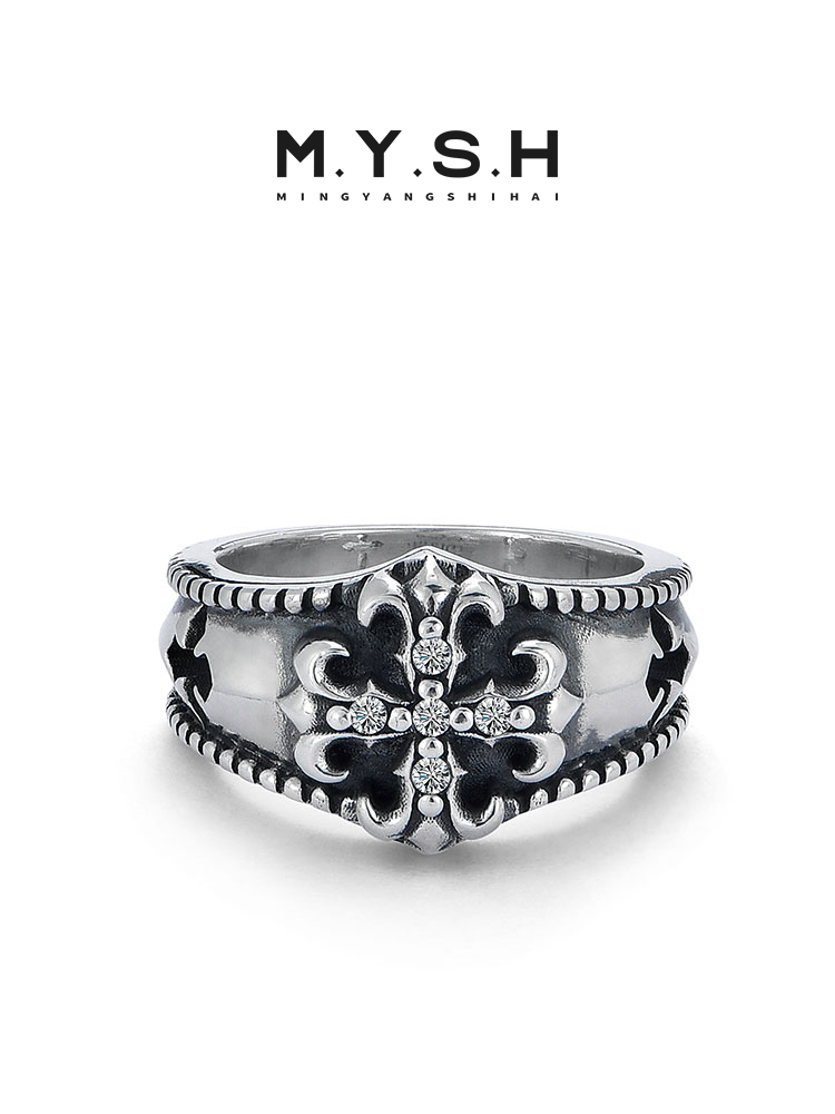 S925 Silver Fleur-de-Lis Pave Ring