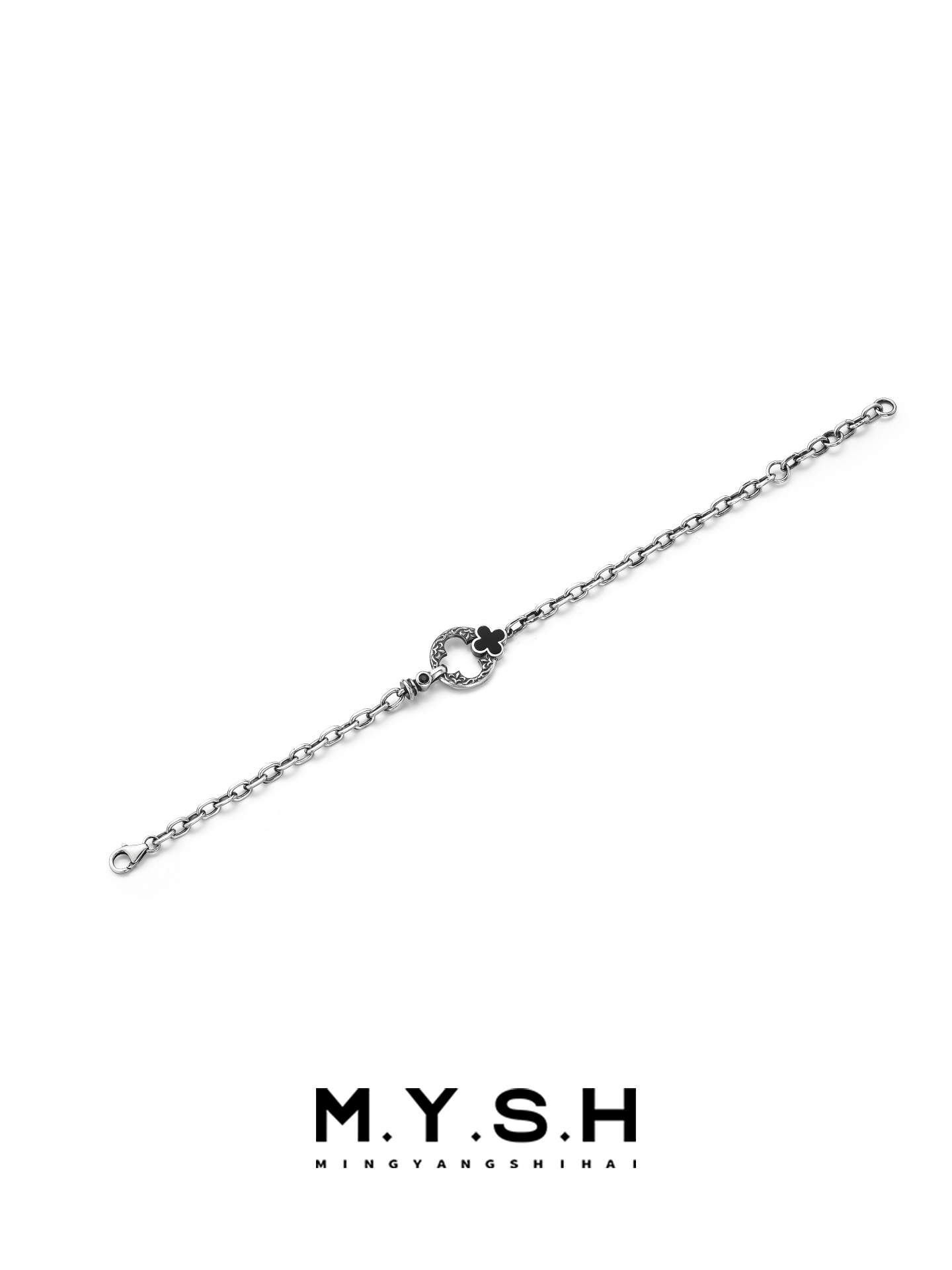 S925 Silver Four-Leaf Clover Circle Bracelet for Men