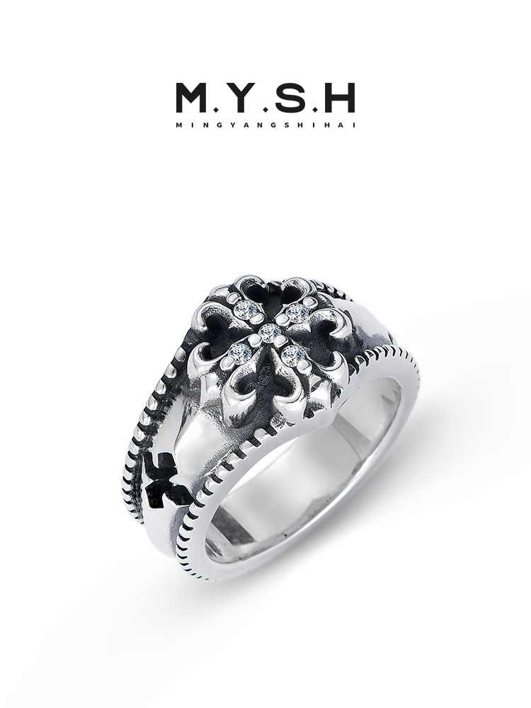 S925 Silver Fleur-de-Lis Pave Ring