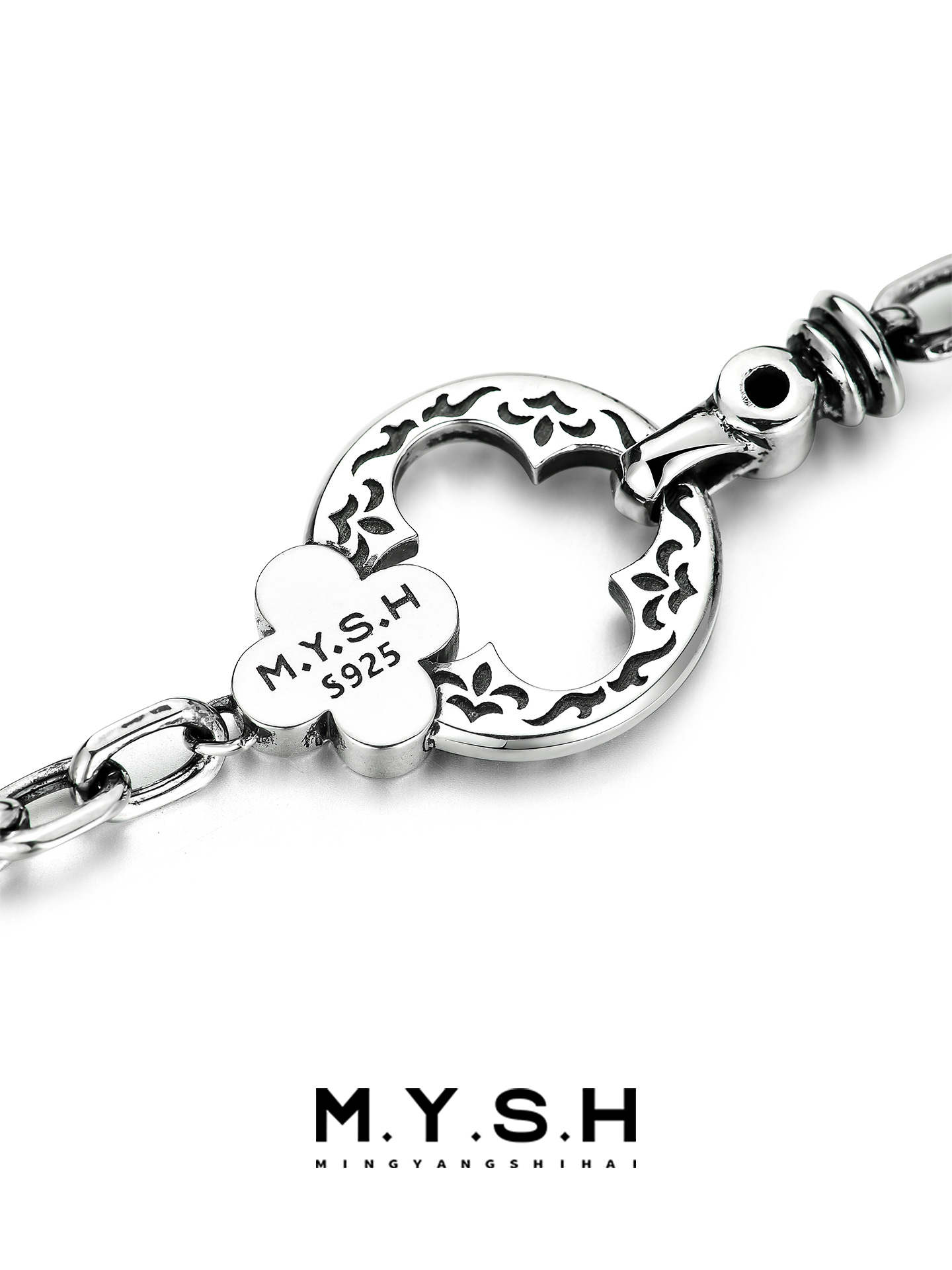 S925 Silver Four-Leaf Clover Circle Bracelet for Men