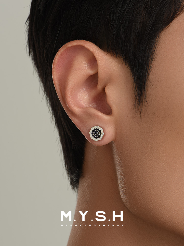 S925 Silver Magnetic Octagon Black Diamond Clip-On Earrings (No Piercing)