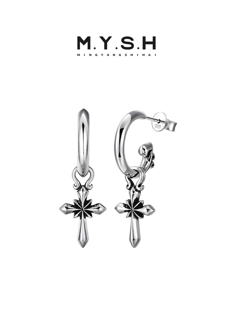 S925 Silver Vintage Cross Hoop Earrings