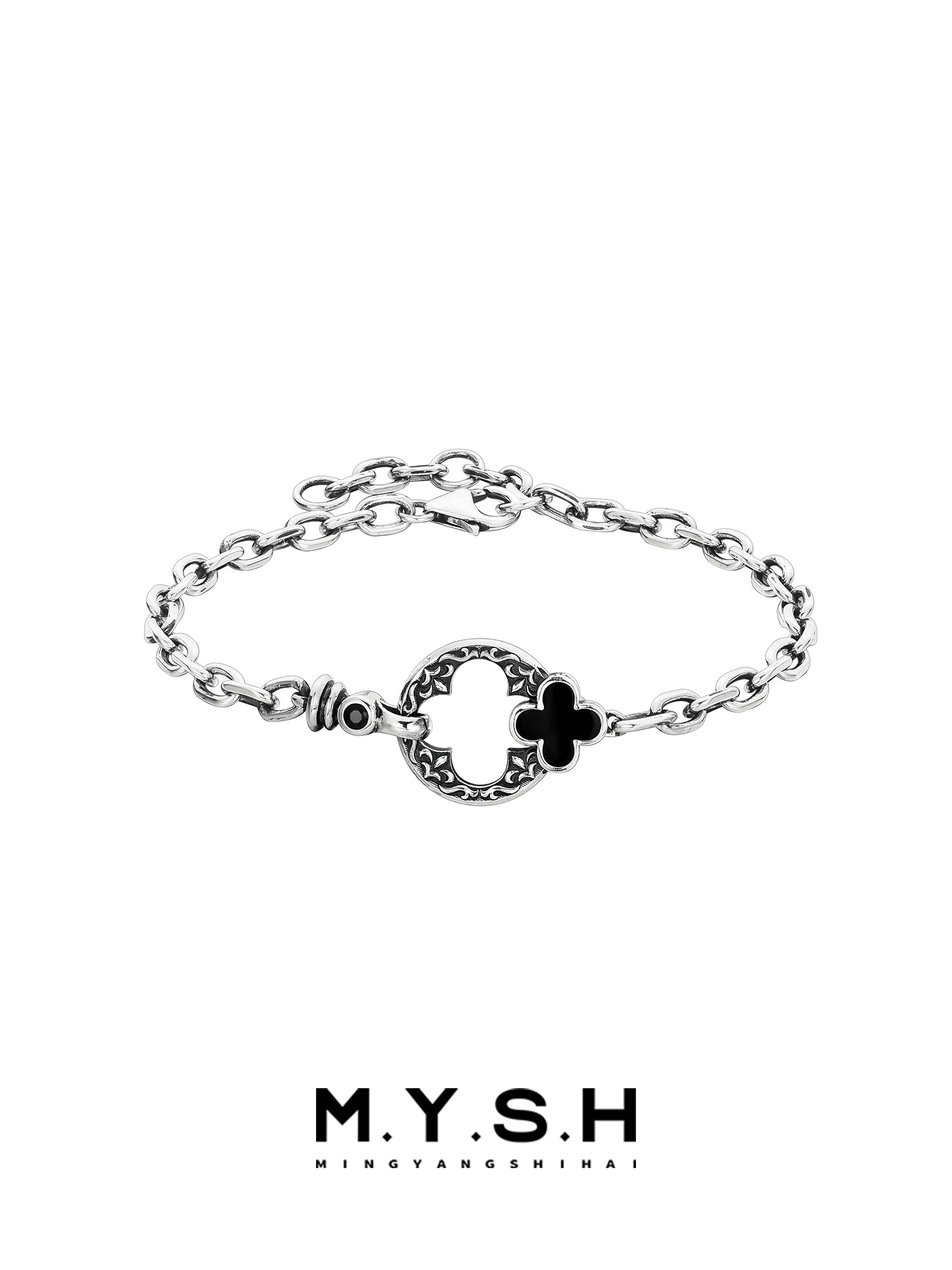 S925 Silver Four-Leaf Clover Circle Bracelet for Men