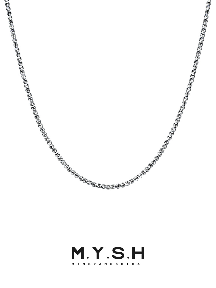 S925 Silver Vintage Square Box Chain Necklace