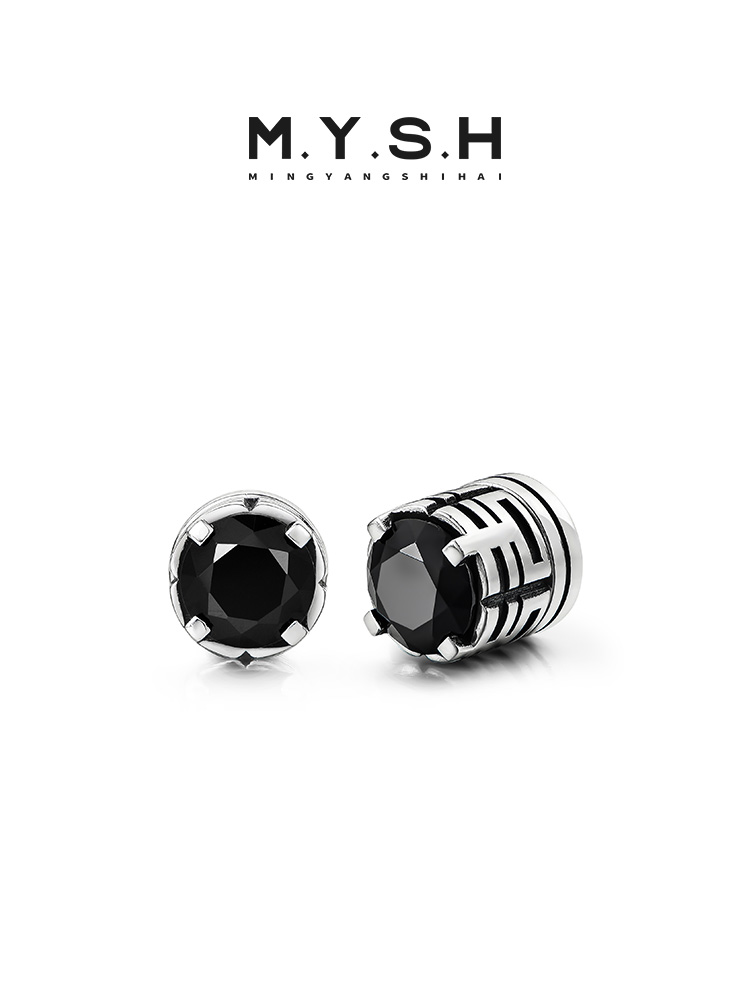 S925 Silver Black Onyx Prong-Set Stud Earrings (Pierced / Clip-on)