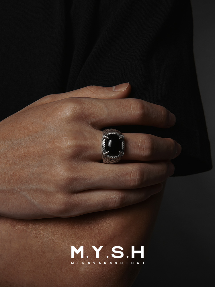 S925 Silver Black Onyx Snake Claw Ring