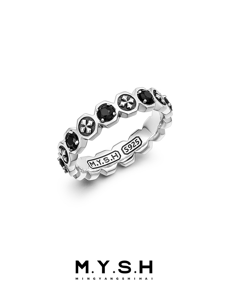 S925 Silver Black Diamond Cross Eternity Ring
