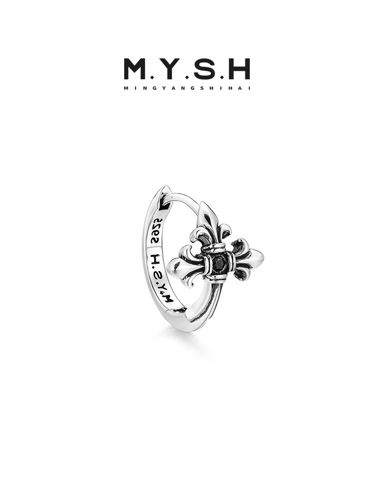 S925 Silver Fleur-de-Lis Cross Hoop Earrings