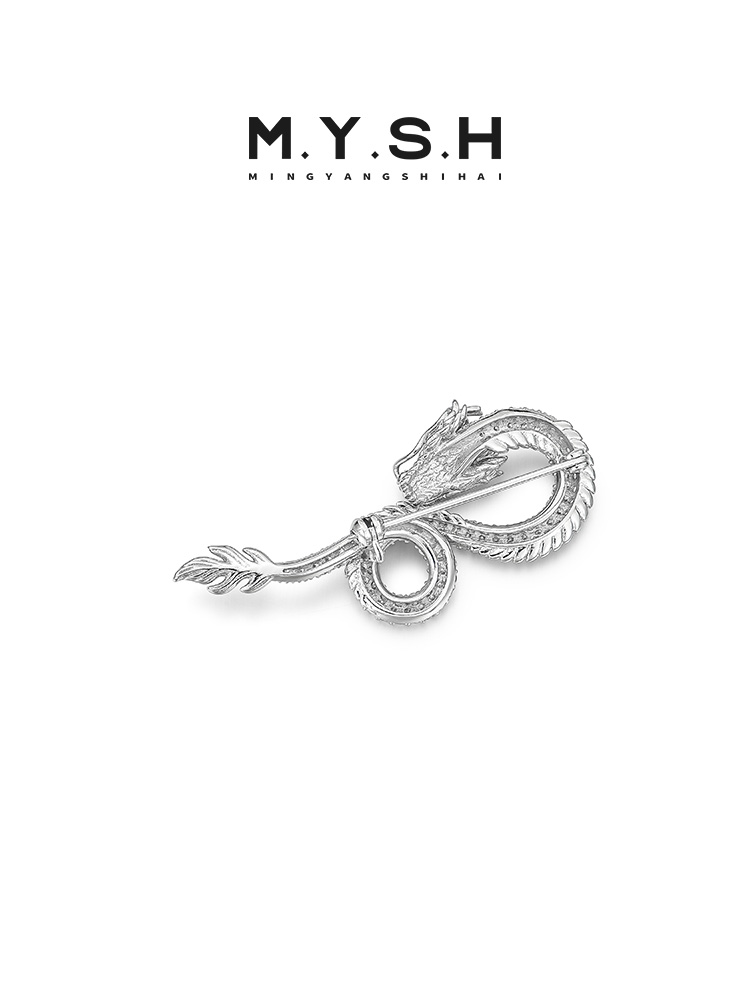 S925 Silver Full Pave Emerald-Eyed White Dragon Lapel Pin