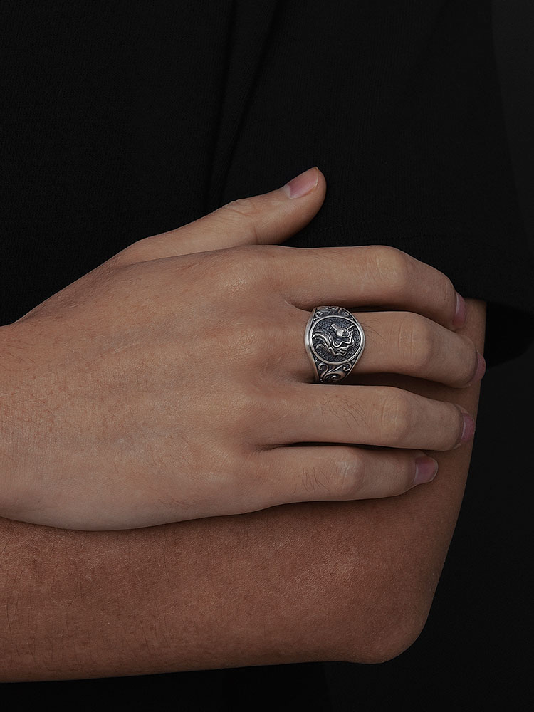 S925 Silver 3D Unicorn Statement Ring for Men