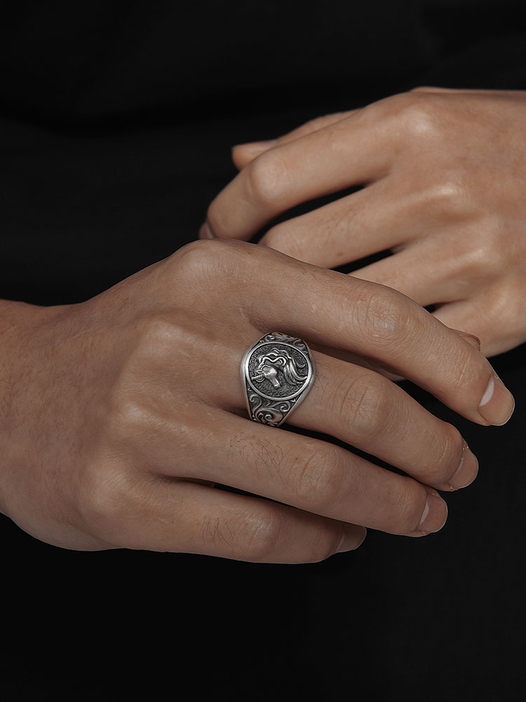 S925 Silver 3D Unicorn Statement Ring for Men
