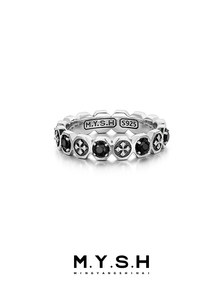 S925 Silver Black Diamond Cross Eternity Ring