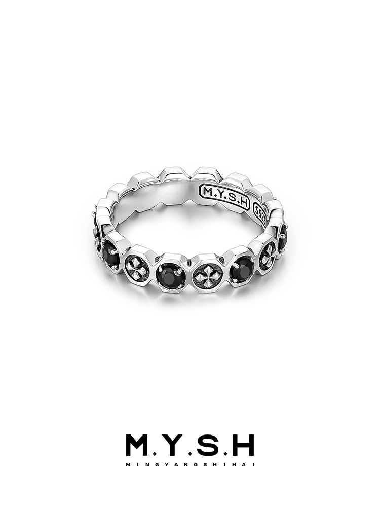 S925 Silver Black Diamond Cross Eternity Ring