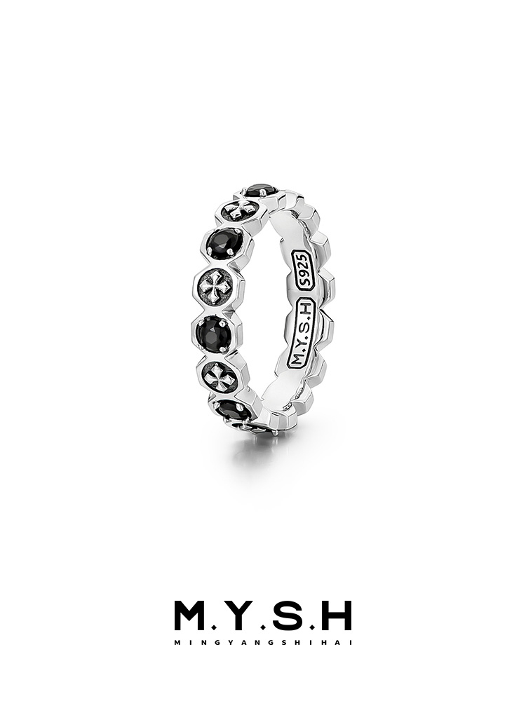 S925 Silver Black Diamond Cross Eternity Ring