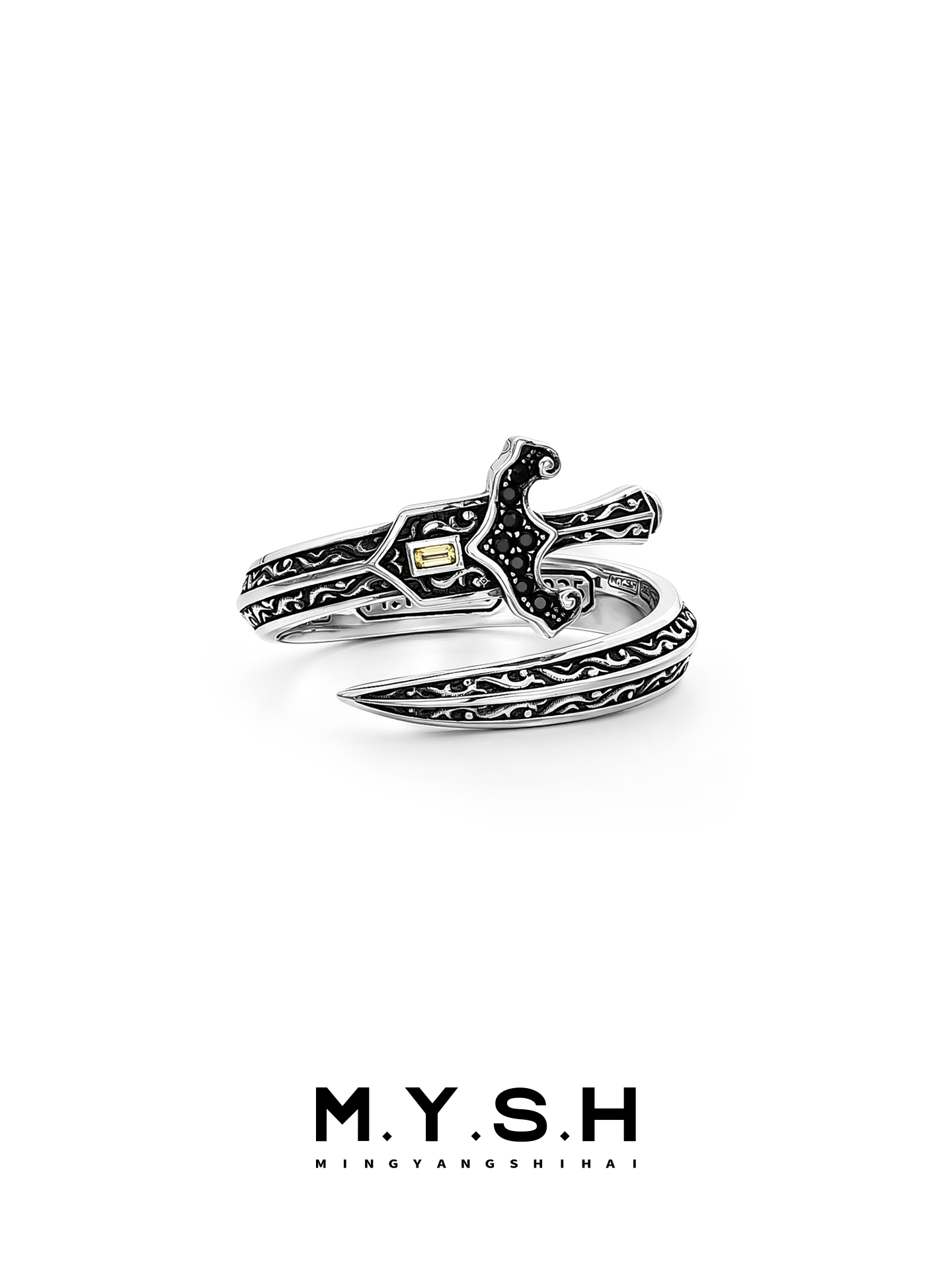 S925 Silver Knight Sword Open Ring for Men
