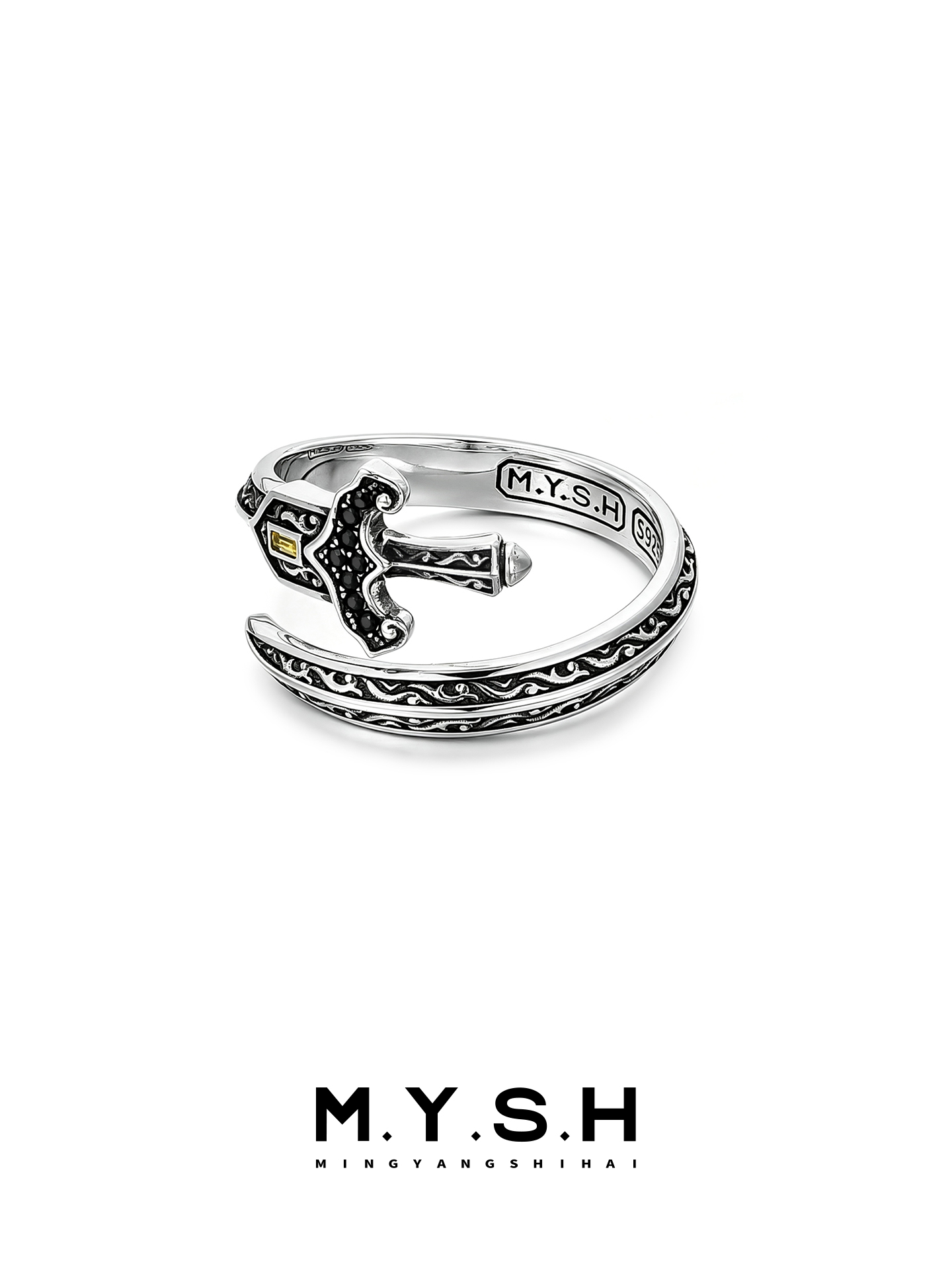 S925 Silver Knight Sword Open Ring for Men