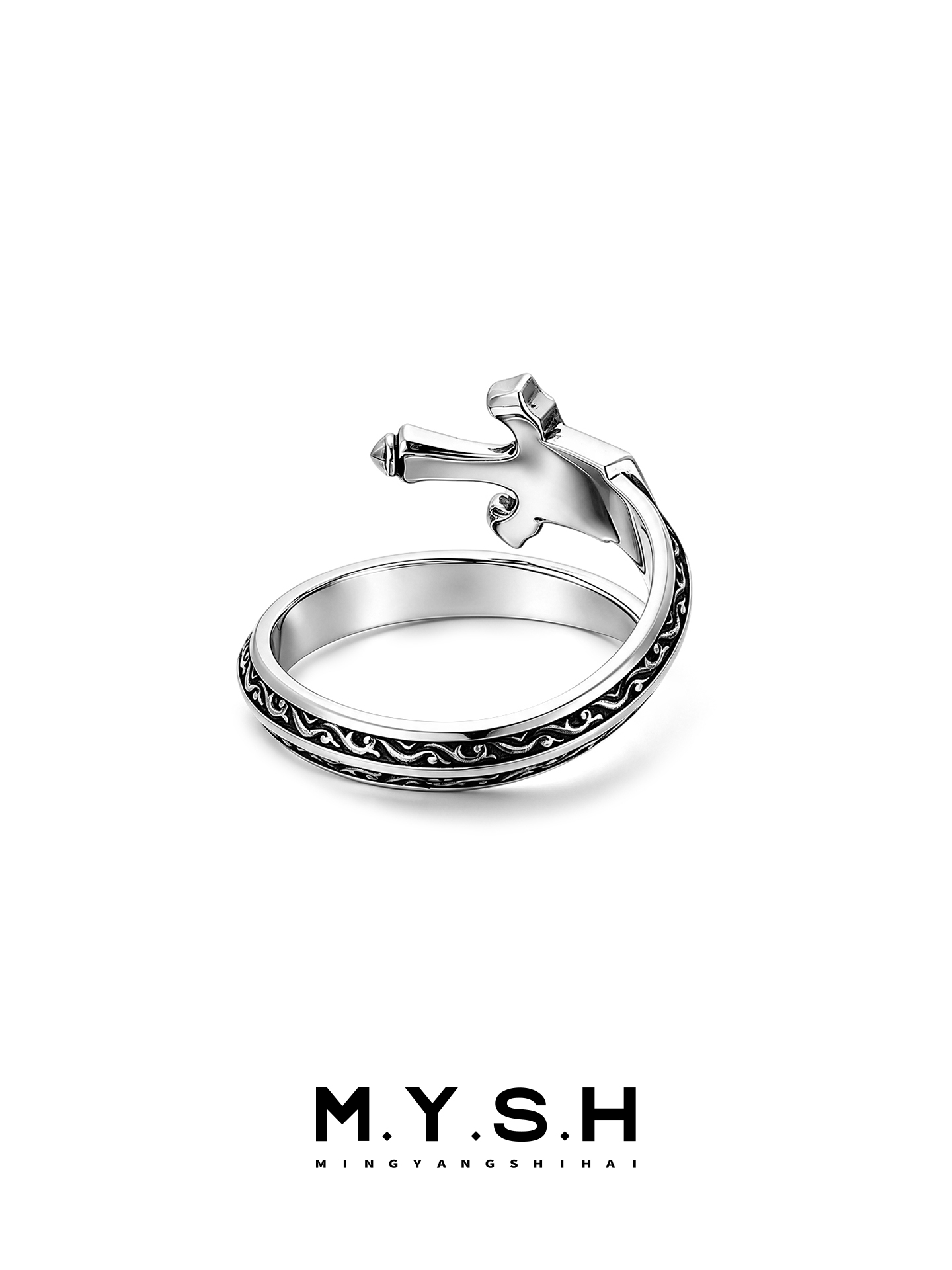 S925 Silver Knight Sword Open Ring for Men