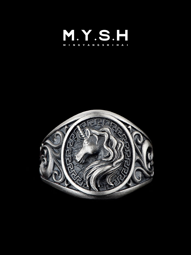 S925 Silver 3D Unicorn Statement Ring for Men