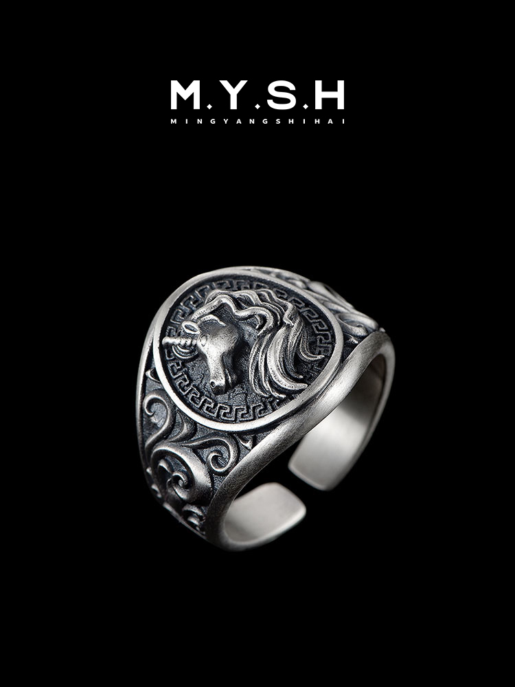 S925 Silver 3D Unicorn Statement Ring for Men