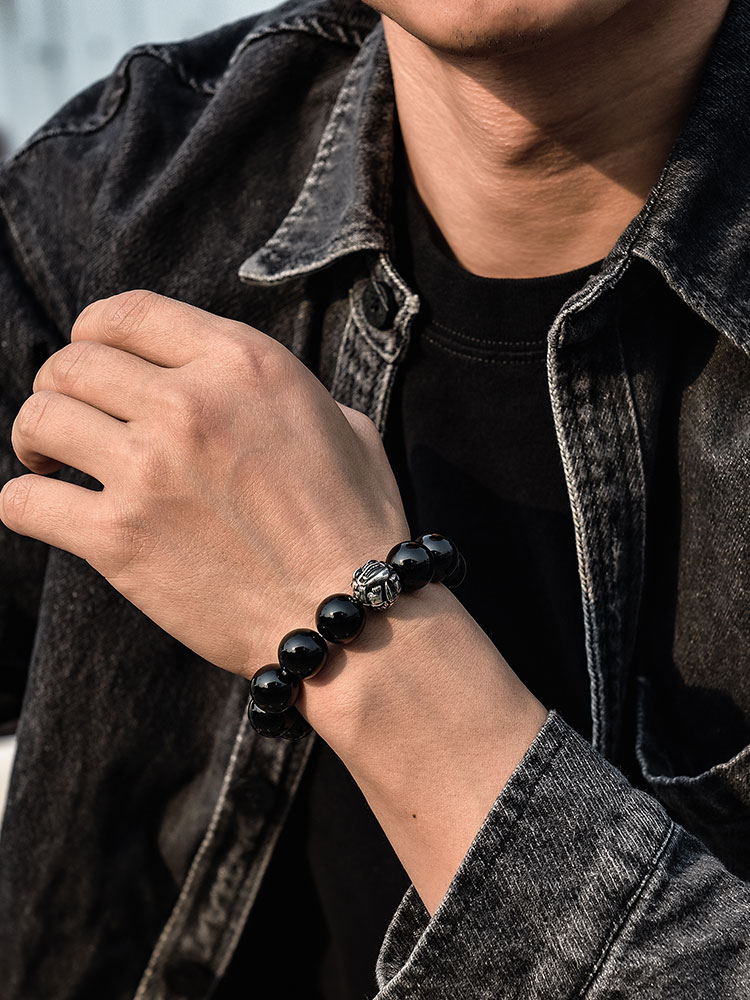 S925 Silver Pi Xiu Black Obsidian Beaded Bracelet
