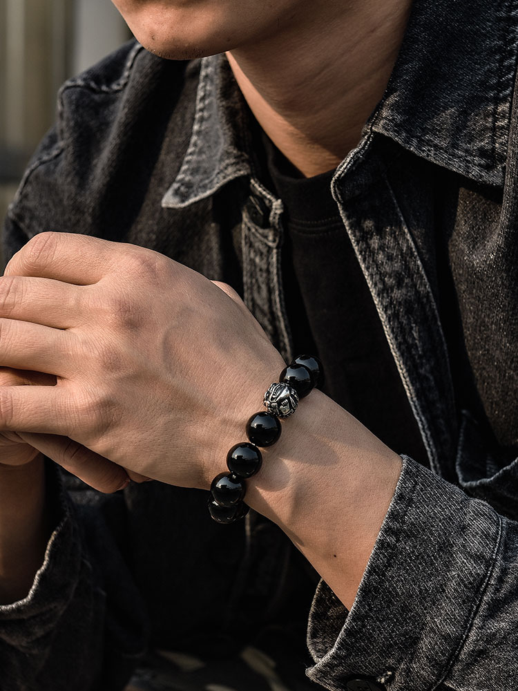 S925 Silver Pi Xiu Black Obsidian Beaded Bracelet