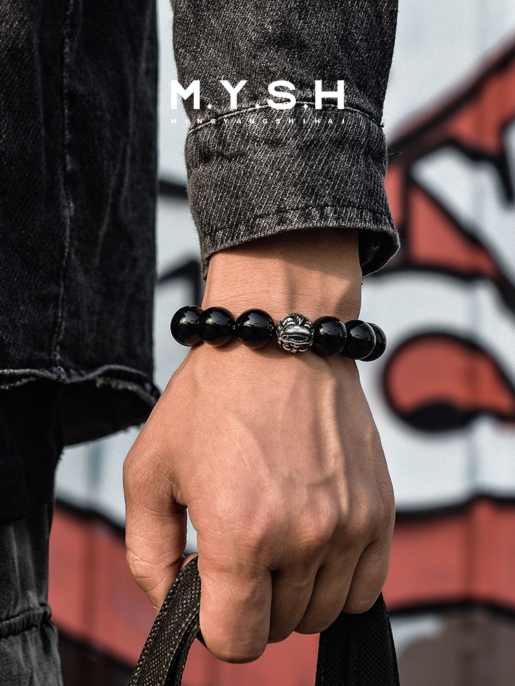 S925 Silver Pi Xiu Black Obsidian Beaded Bracelet