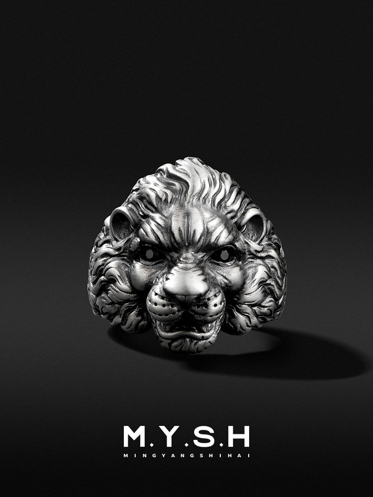 S925 Silver 3D Lion Head Open Ring-MYSH