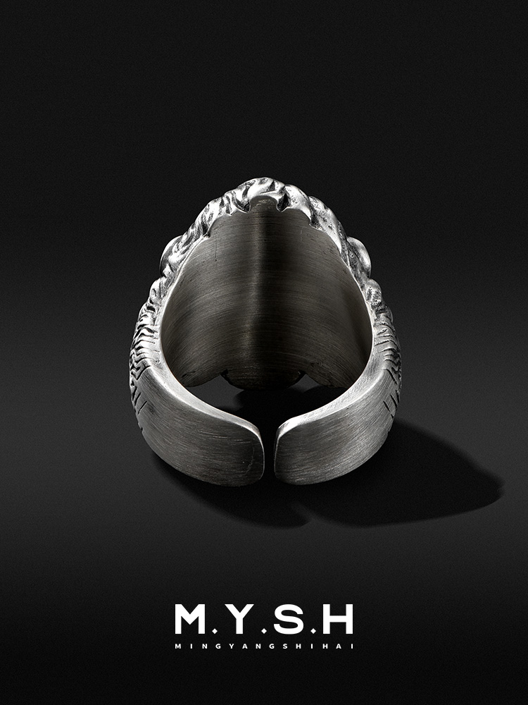 S925 Silver 3D Lion Head Open Ring-MYSH
