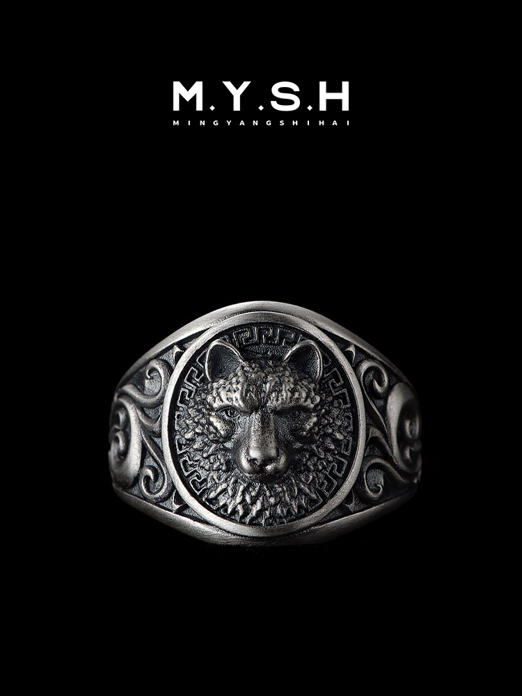 S925 Silver Wolf Head Ring for Men