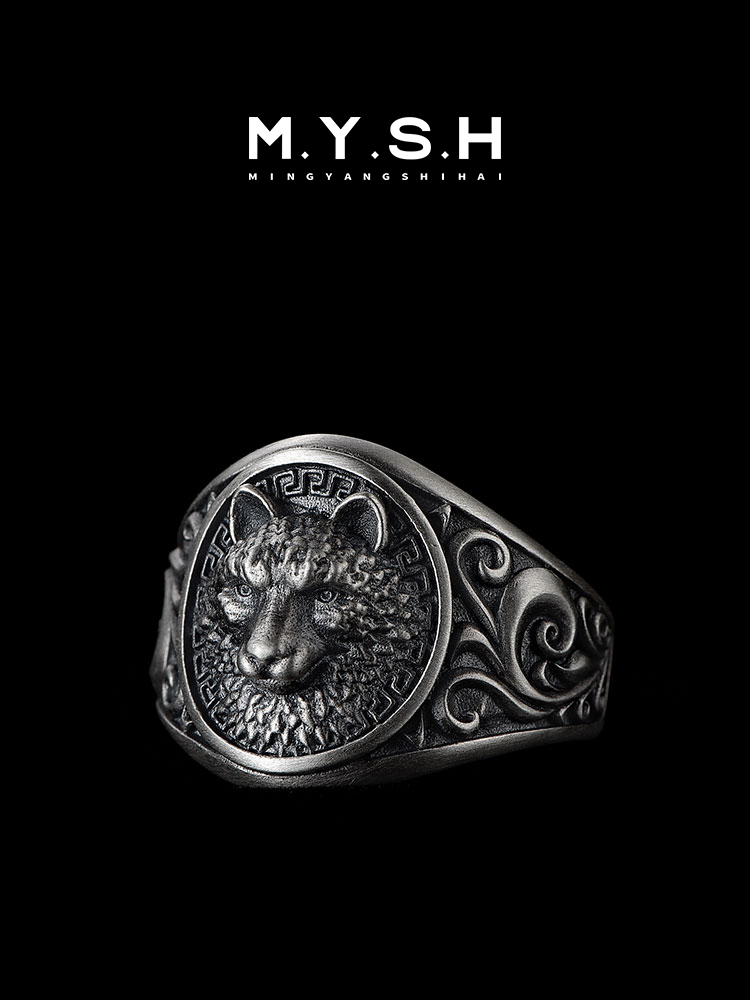 S925 Silver Wolf Head Ring for Men