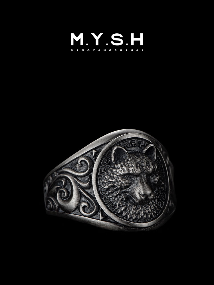S925 Silver Wolf Head Ring for Men
