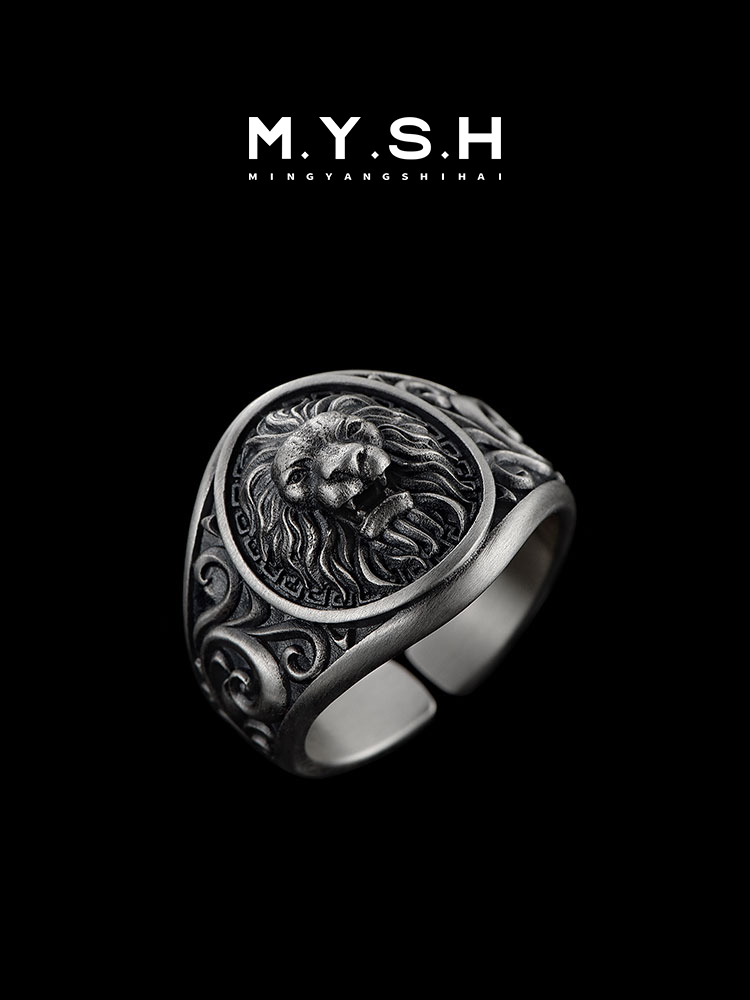 S925 Silver 3D Lion Head Ring for Men